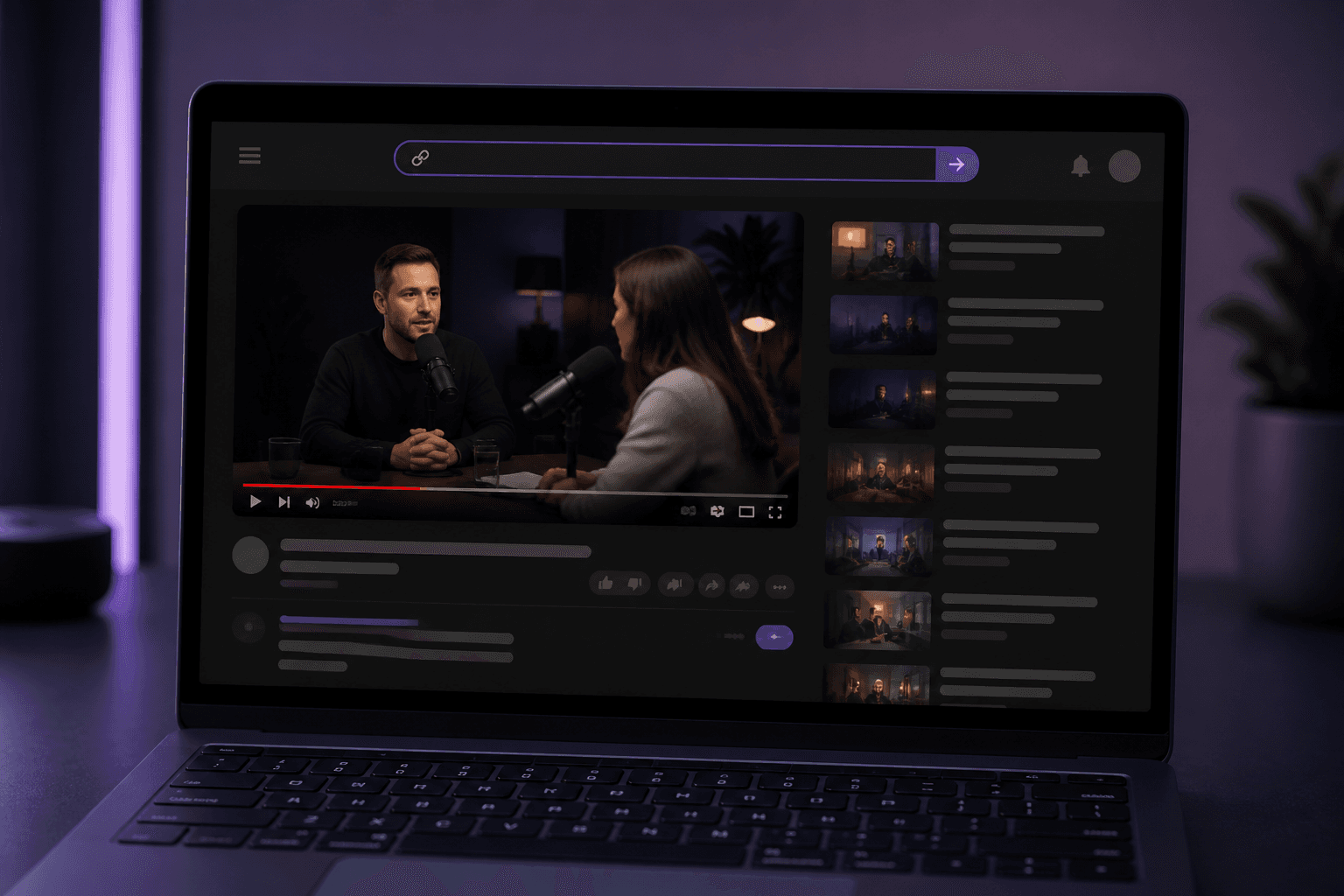 Pagină YouTube cu un video lung, gata de lipit în PulseTrim